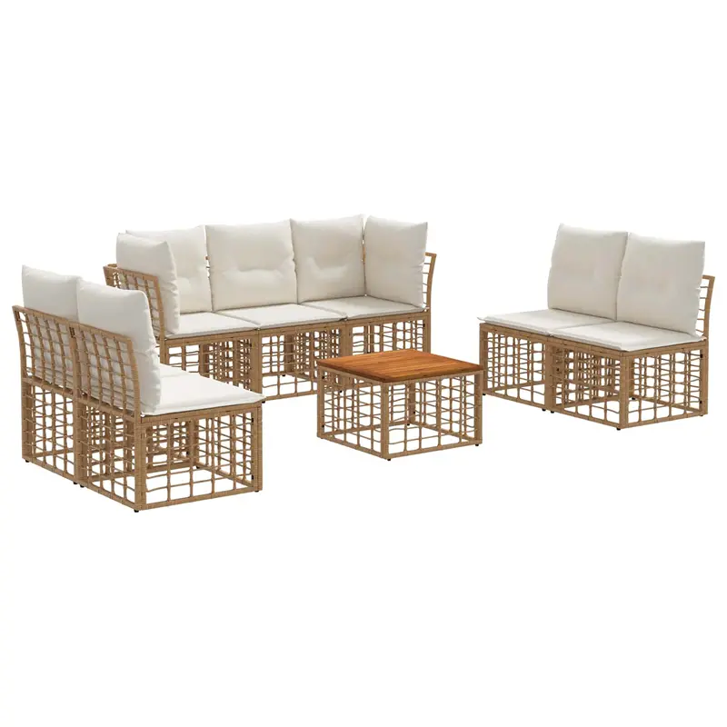 Conjunto de sofás de exterior 8 pcs Natural y Crema Poliéster