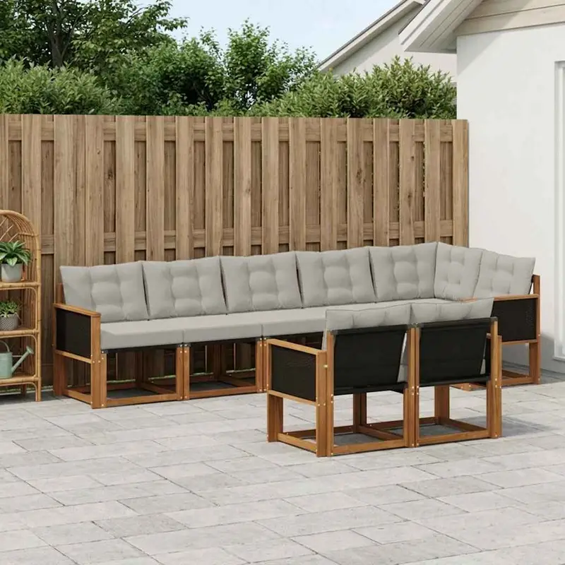 Conjunto de sofás de exterior 8 pcs Natural y Gris Claro