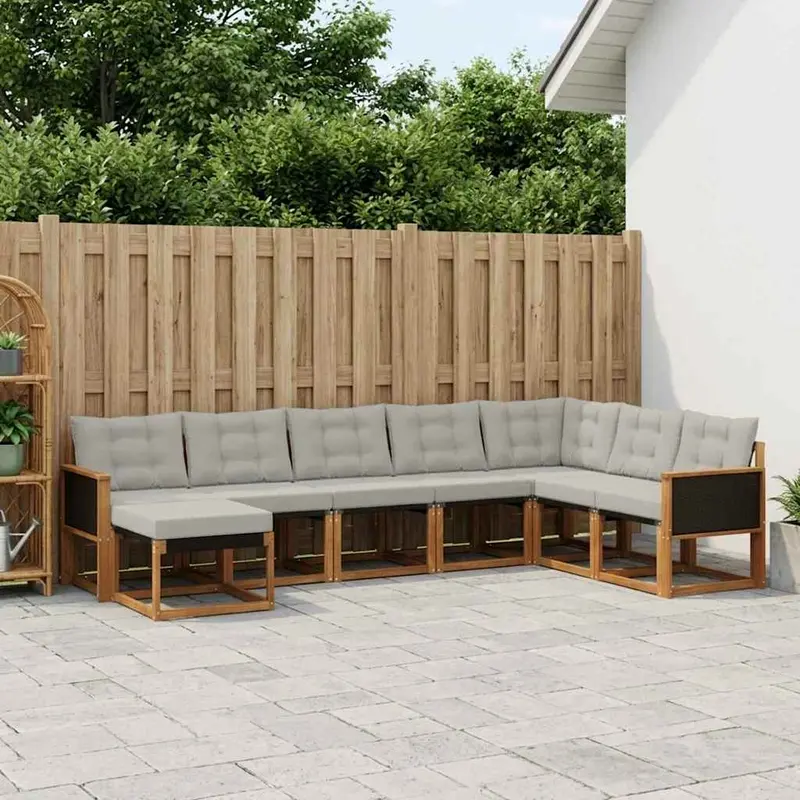 Conjunto de sofás de exterior 8 pcs Natural y Gris Claro