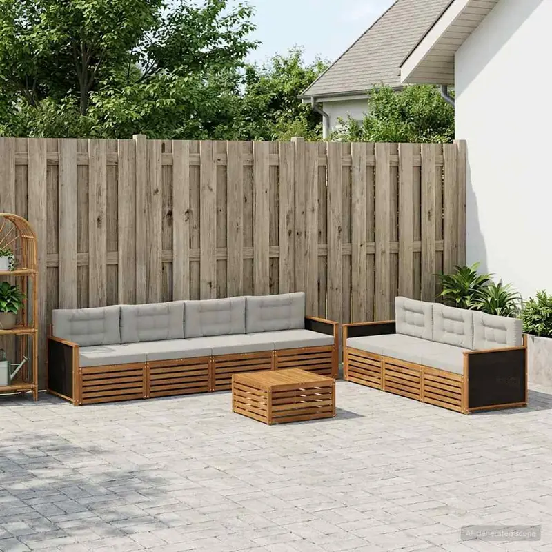 Conjunto de sofás de exterior 8 pcs Natural y Gris Claro