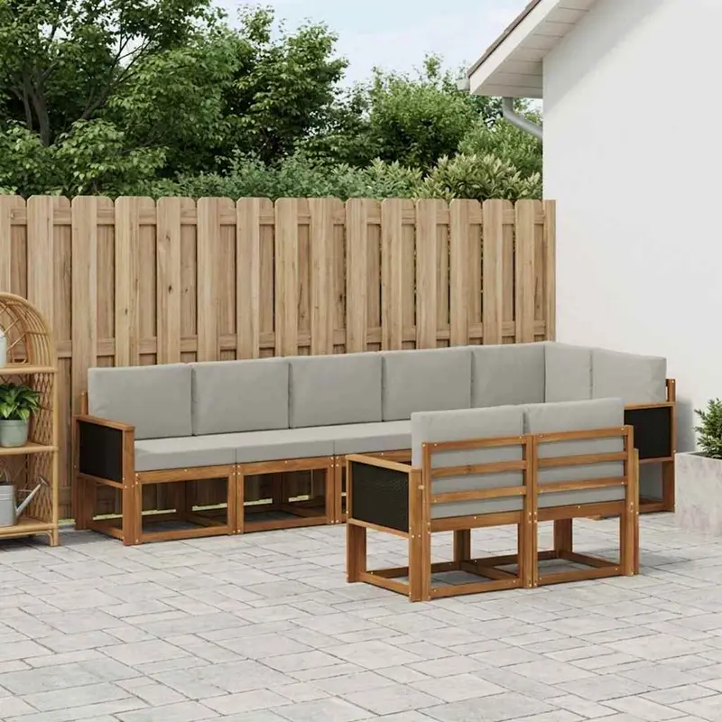 Conjunto de sofás de exterior 8 pcs Natural y Gris Claro