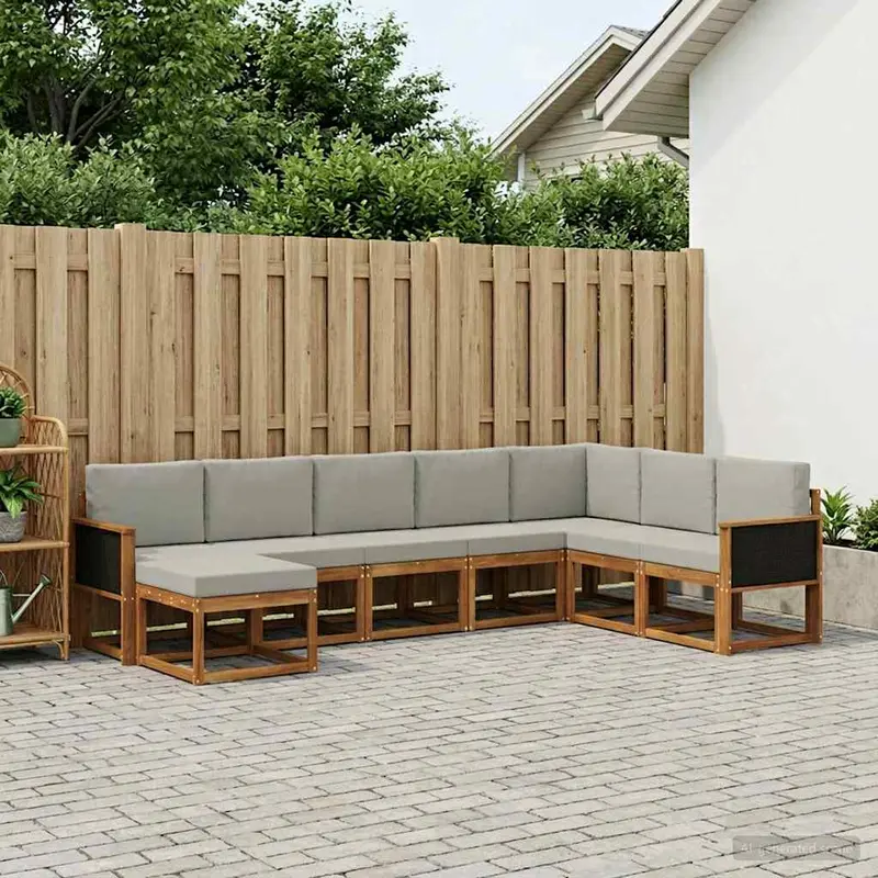 Conjunto de sofás de exterior 8 pcs Natural y Gris Claro