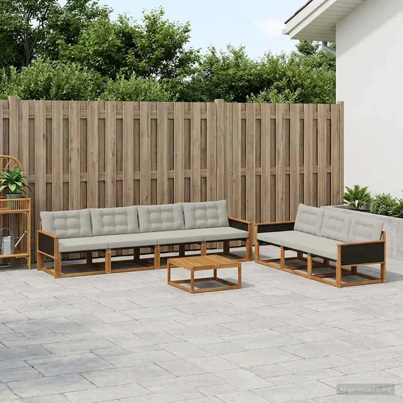 Conjunto de sofás de exterior 8 pcs Natural y Gris Claro