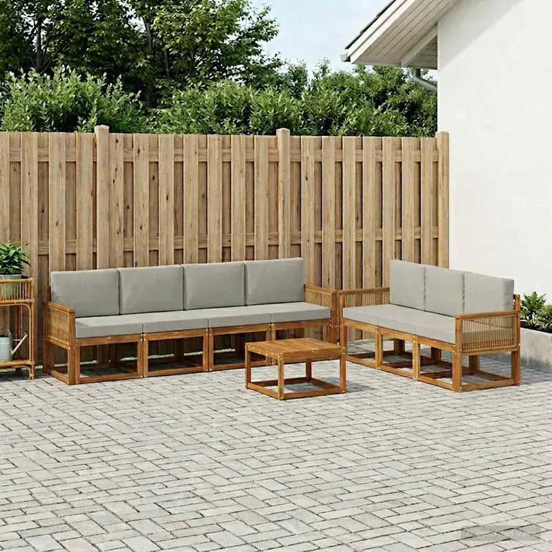 Conjunto de sofás de exterior 8 pcs Natural y Gris Claro