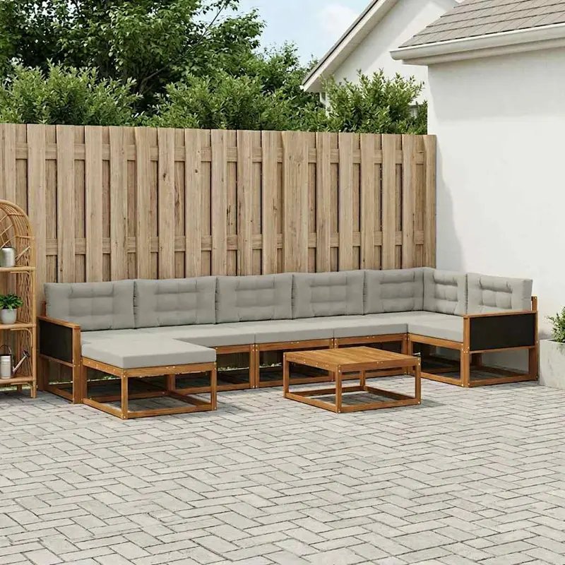 Conjunto de sofás de exterior 8 pcs Natural y Gris Claro