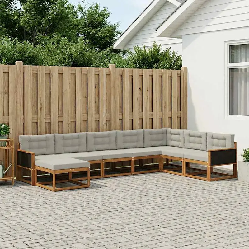 Conjunto de sofás de exterior 8 pcs Natural y Gris Claro