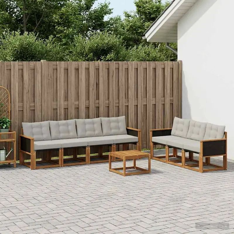 Conjunto de sofás de exterior 8 pcs Natural y Gris Claro