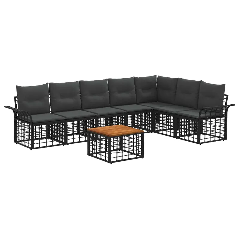 Conjunto de sofás de exterior 8 pcs Negro y Gris oscuro