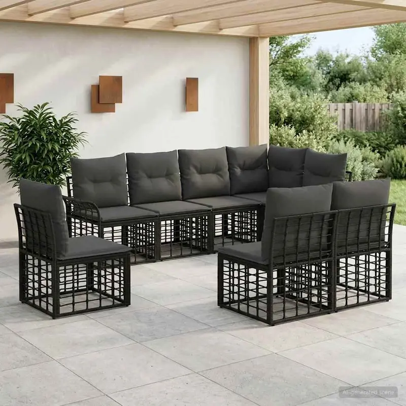 Conjunto de sofás de exterior 8 pcs Negro y Gris oscuro