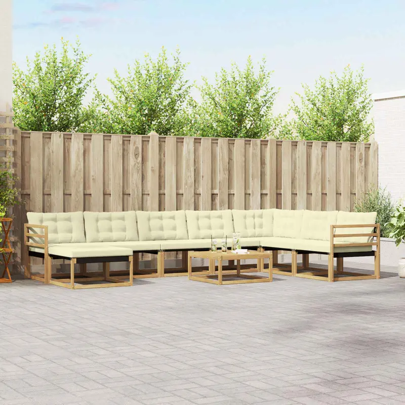 Conjunto de sofás de exterior 9 pcs Blanco y Crema