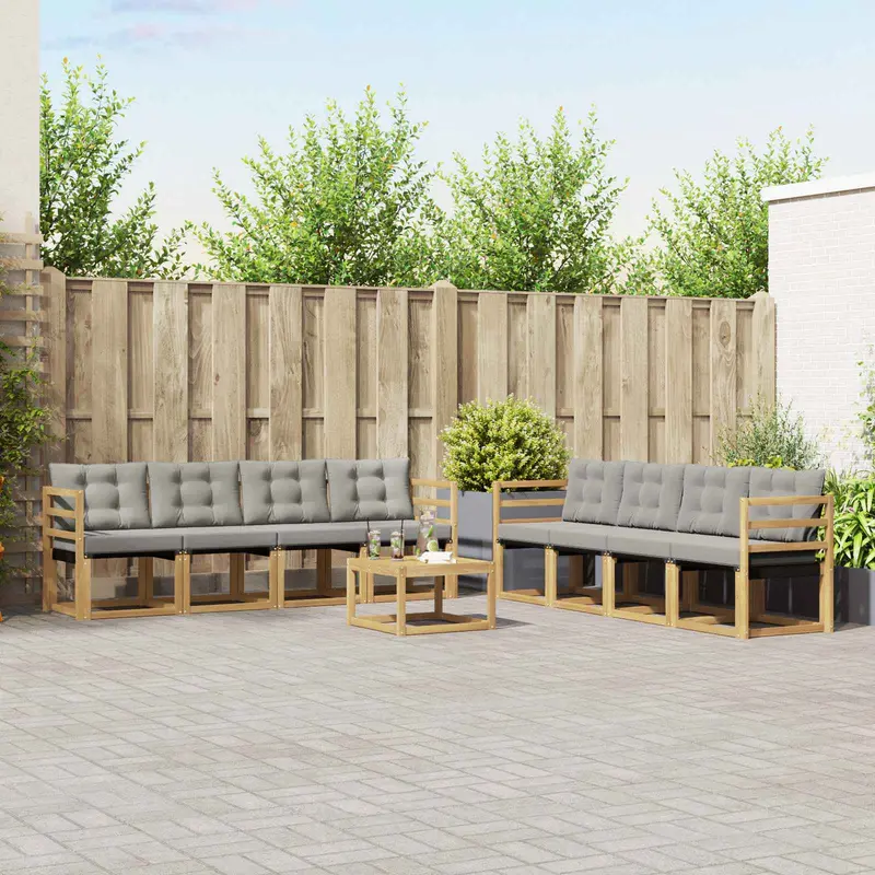 Conjunto de sofás de exterior 9 pcs Blanco y Gris Claro