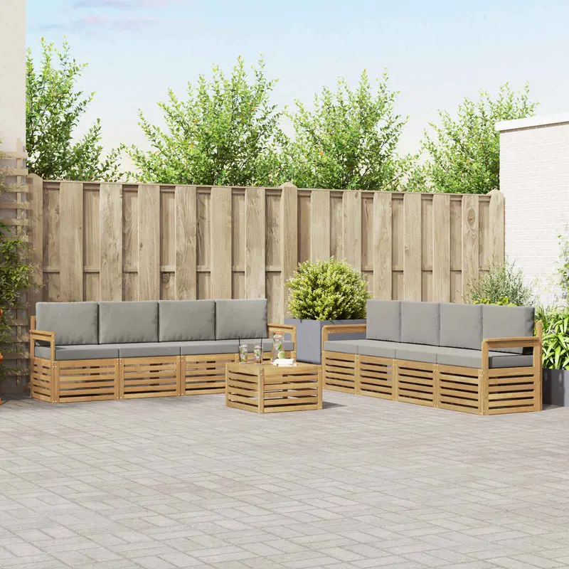 Conjunto de sofás de exterior 9 pcs Blanco y Gris Claro