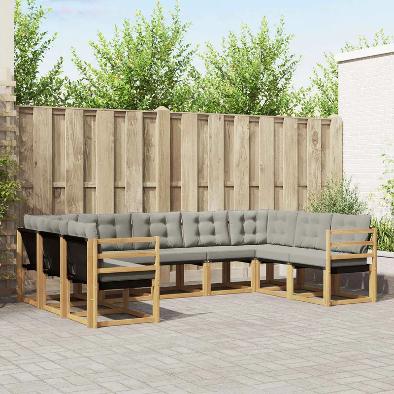 Conjunto de sofás de exterior 9 pcs Blanco y Gris Claro
