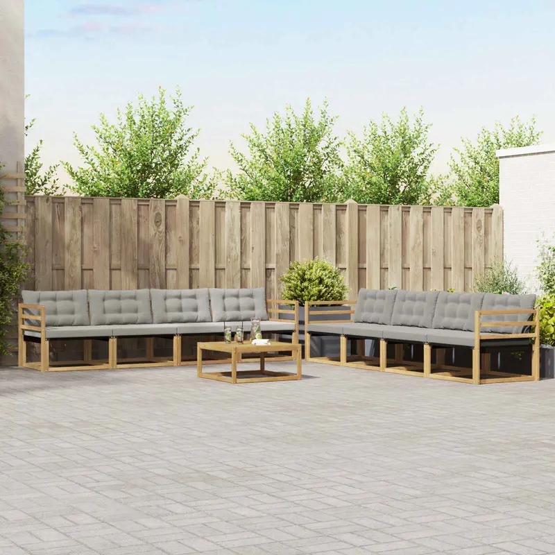 Conjunto de sofás de exterior 9 pcs Blanco y Gris Claro