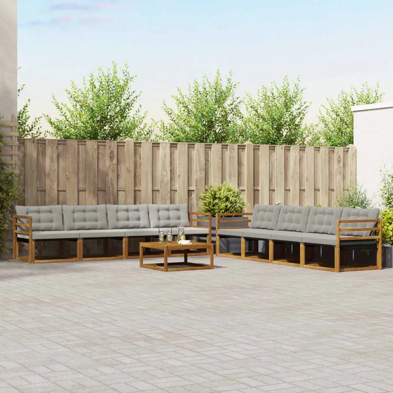 Conjunto de sofás de exterior 9 pcs Gris Natural y Claro