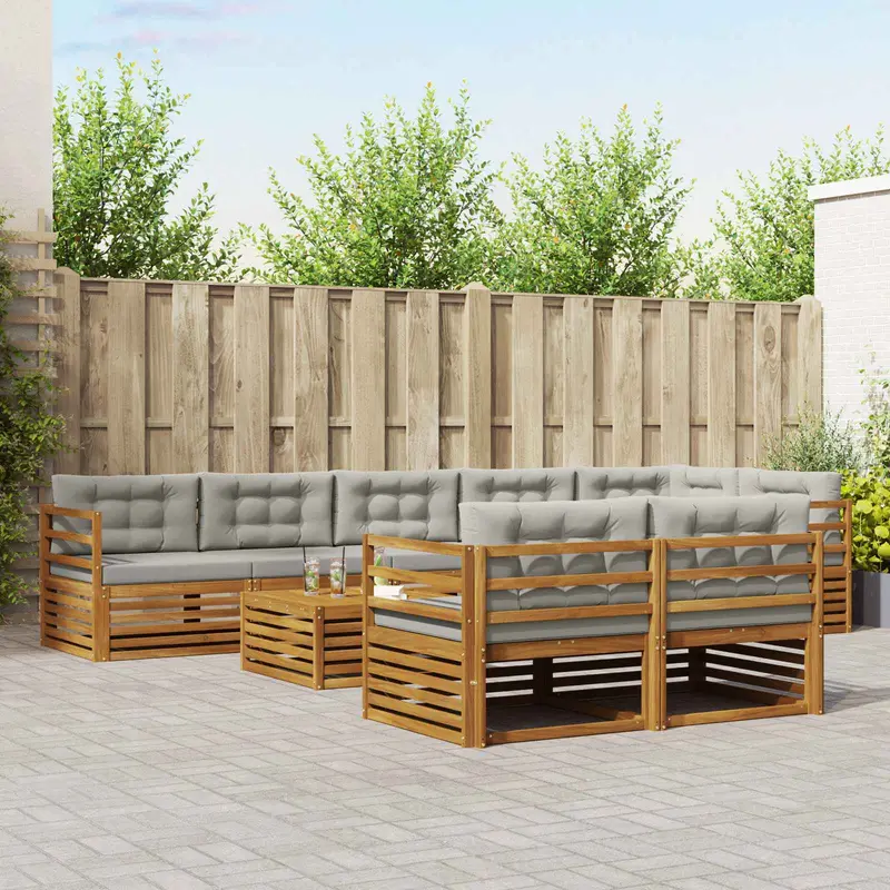 Conjunto de sofás de exterior 9 pcs Gris Natural y Claro