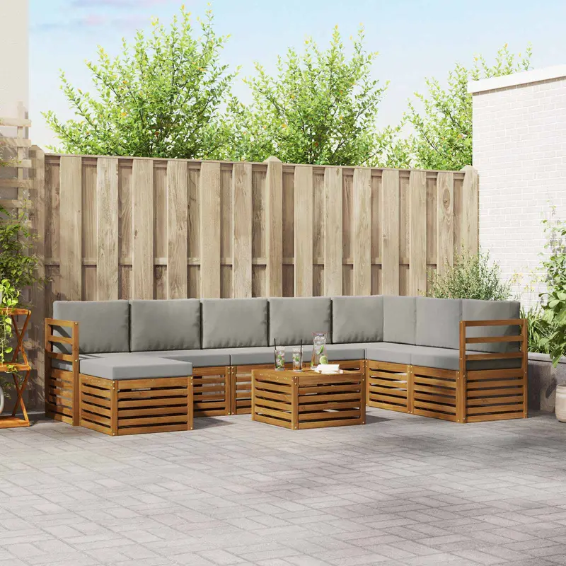 Conjunto de sofás de exterior 9 pcs Gris Natural y Claro
