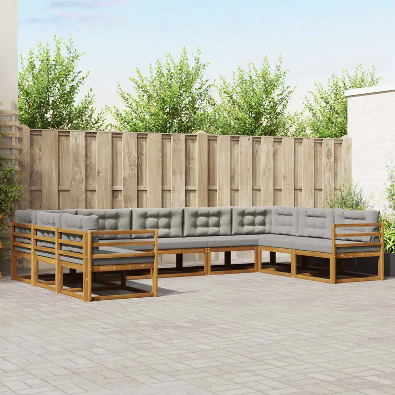 Conjunto de sofás de exterior 9 pcs Gris Natural y Claro