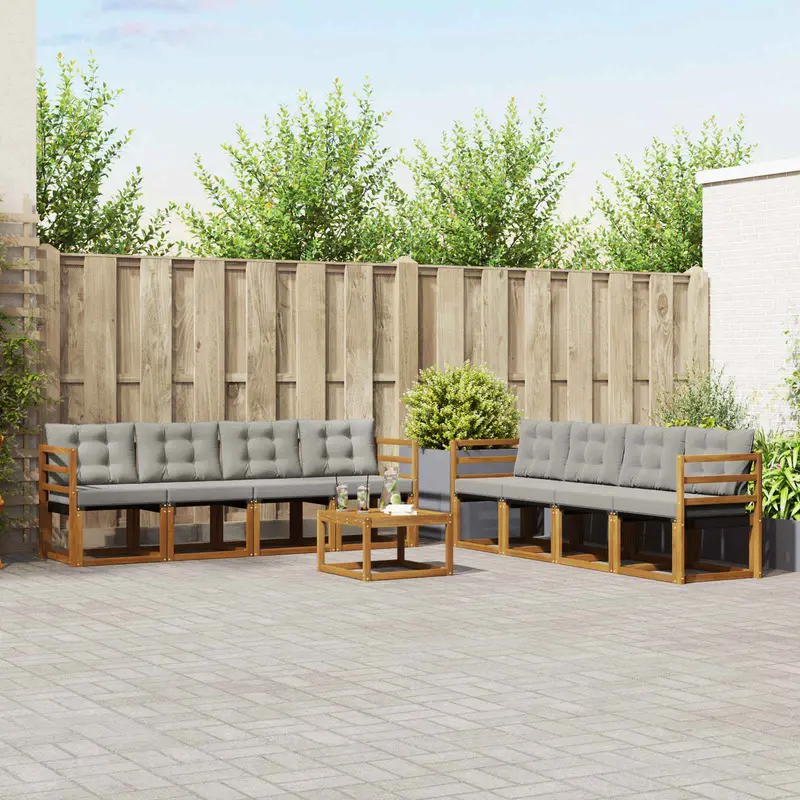 Conjunto de sofás de exterior 9 pcs Gris Natural y Claro