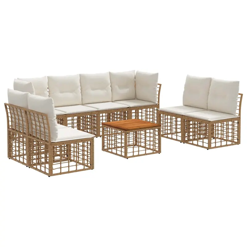 Conjunto de sofás de exterior 9 pcs Natural y Crema Poliéster