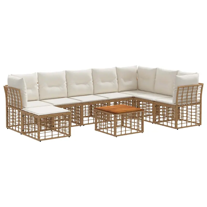 Conjunto de sofás de exterior 9 pcs Natural y Crema Poliéster