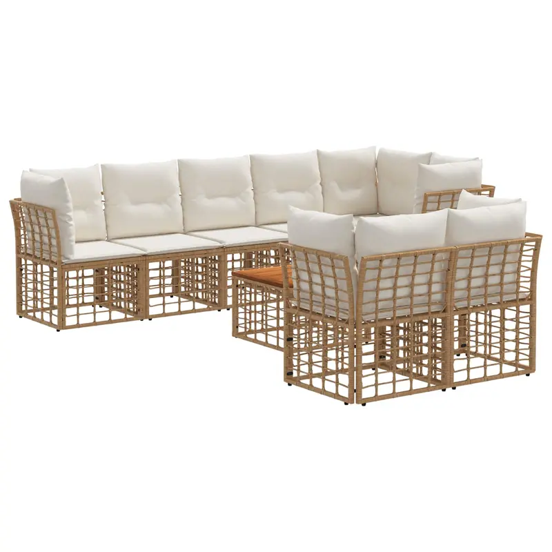 Conjunto de sofás de exterior 9 pcs Natural y Crema Poliéster