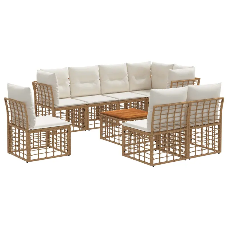 Conjunto de sofás de exterior 9 pcs Natural y Crema Poliéster