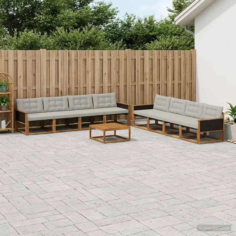 Conjunto de sofás de exterior 9 pcs Natural y Gris Claro