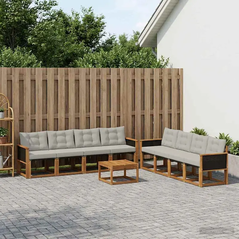 Conjunto de sofás de exterior 9 pcs Natural y Gris Claro