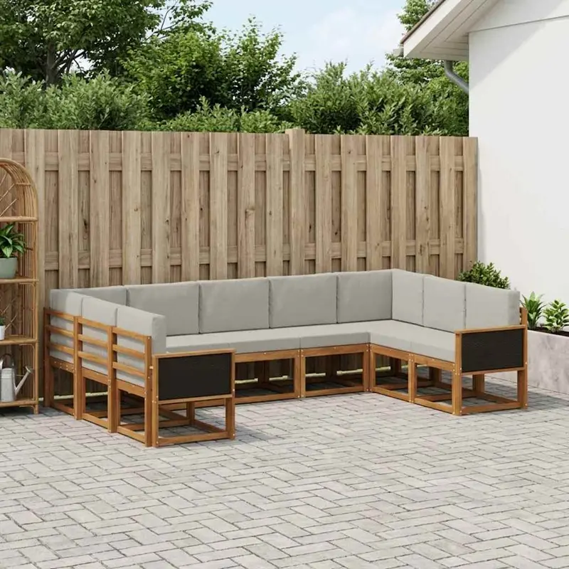 Conjunto de sofás de exterior 9 pcs Natural y Gris Claro