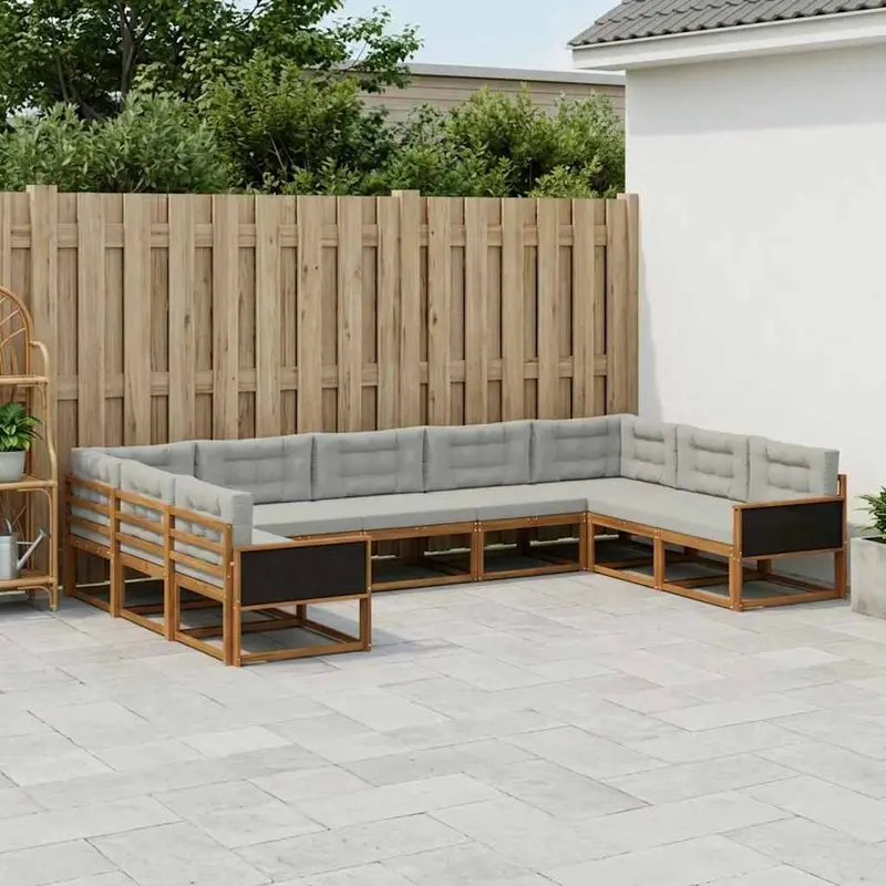 Conjunto de sofás de exterior 9 pcs Natural y Gris Claro