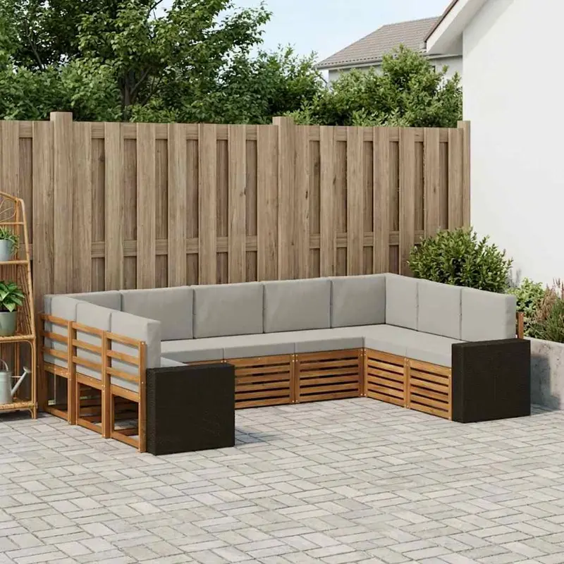 Conjunto de sofás de exterior 9 pcs Natural y Gris Claro