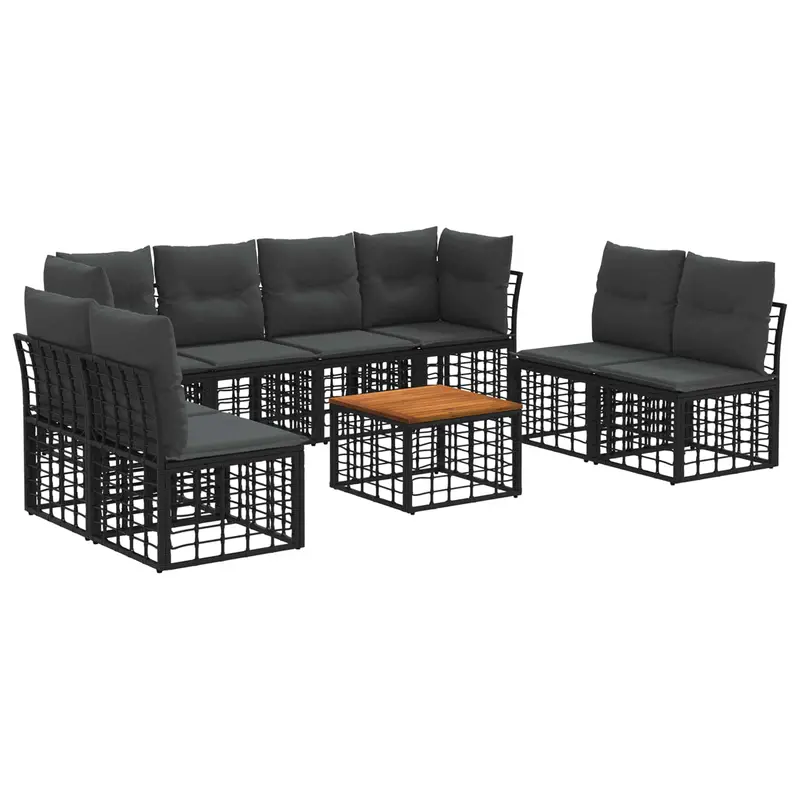 Conjunto de sofás de exterior 9 pcs Negro y Gris oscuro