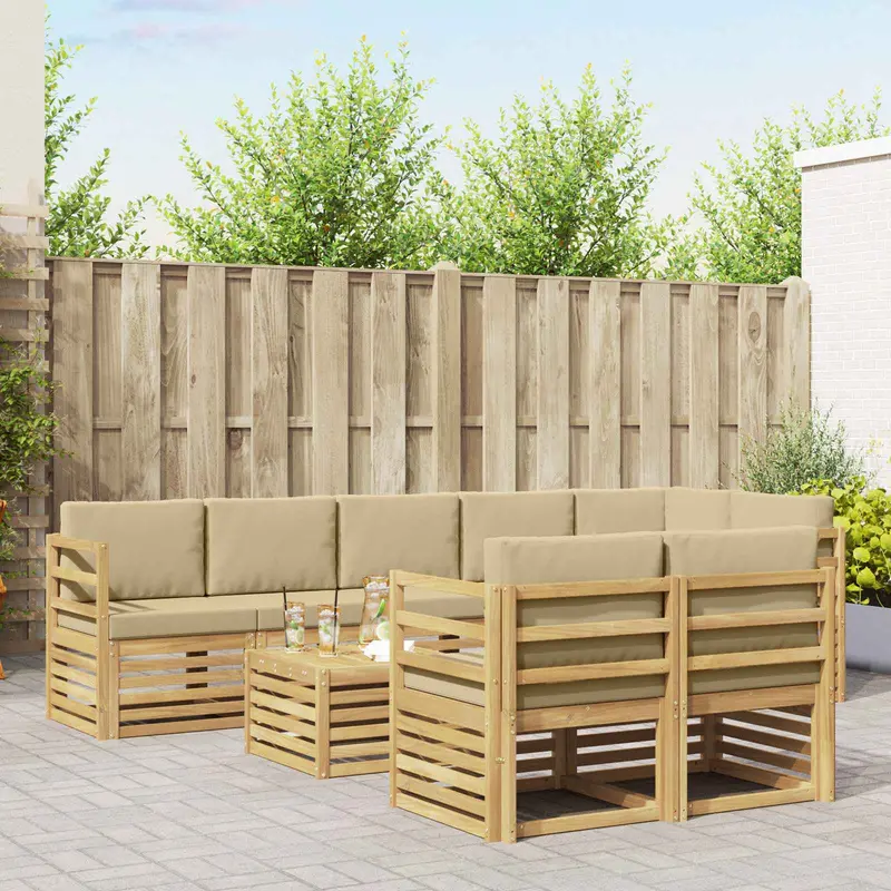 Conjunto de sofás de exterior 9 pcs y Beige 59 x 59 x 37 cm