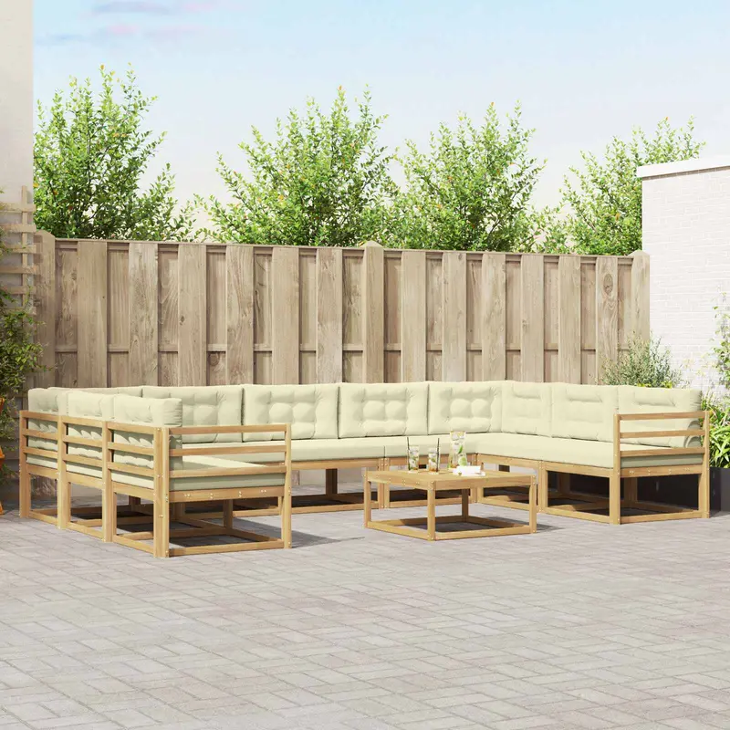 Conjunto de sofás de exterior con cojín 10 pcs Blanco y Crema