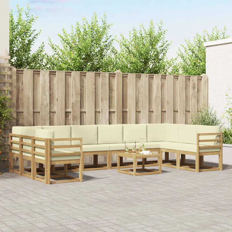Conjunto de sofás de exterior con cojín 11 pcs Blanco y Crema