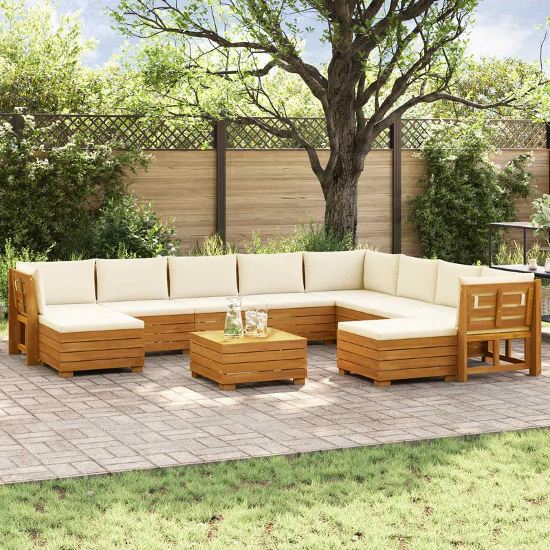Conjunto de sofás de exterior con cojín 11 Pieza Marrón