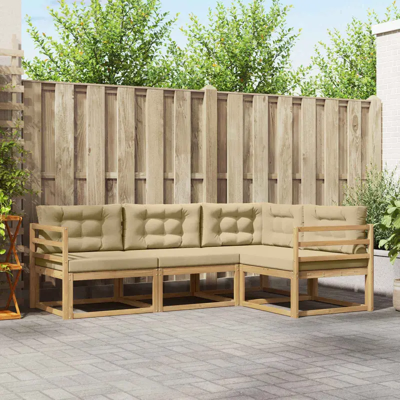 Conjunto de sofás de exterior con cojín 3 pcs y Beige Poliéster