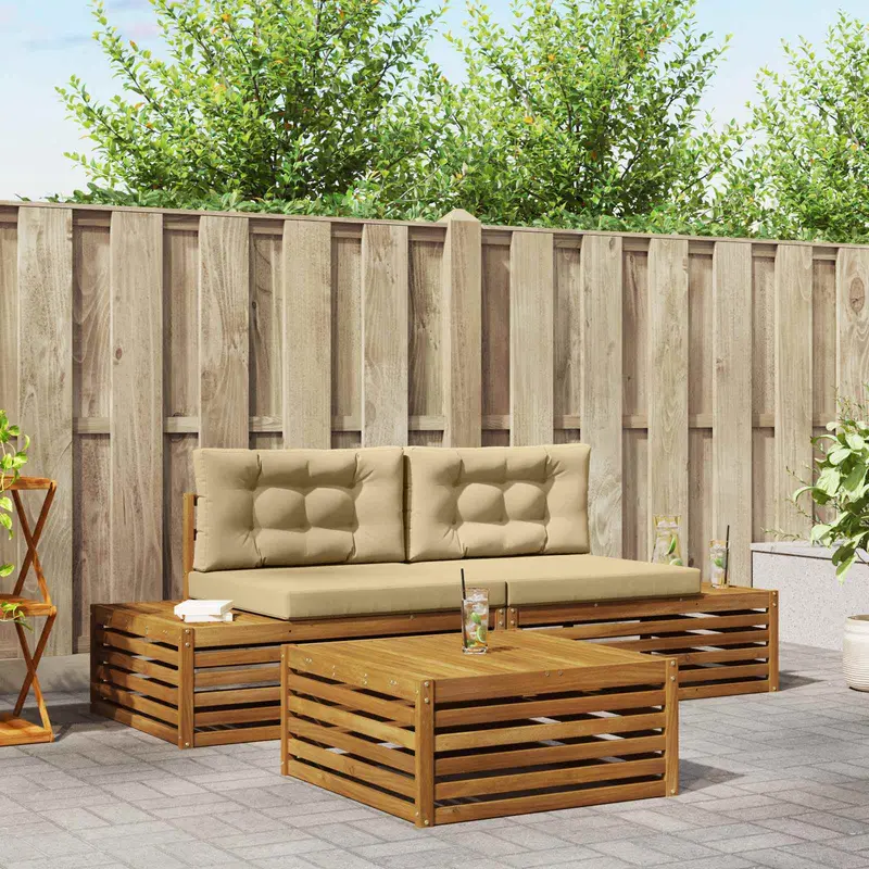 Conjunto de sofás de exterior con cojín 3 Pieza Natural y Beige