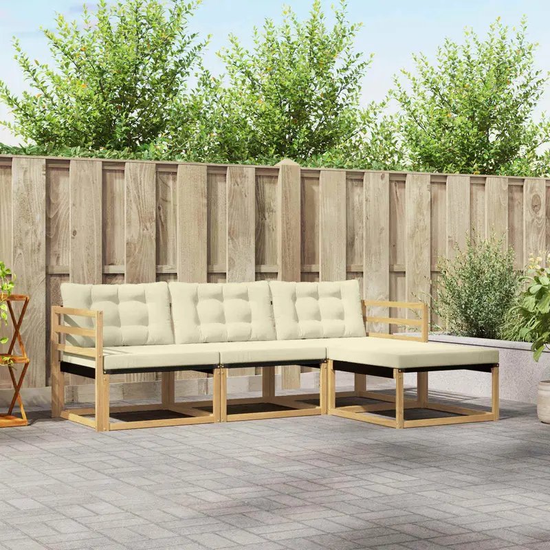 Conjunto de sofás de exterior con cojín 4 pcs Blanco y Crema