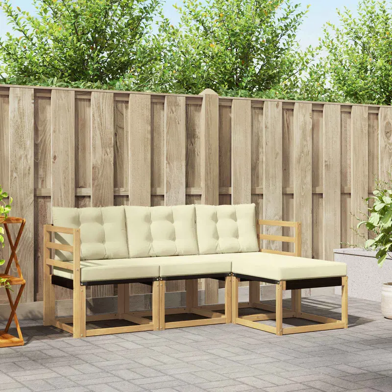 Conjunto de sofás de exterior con cojín 4 pcs Blanco y Crema