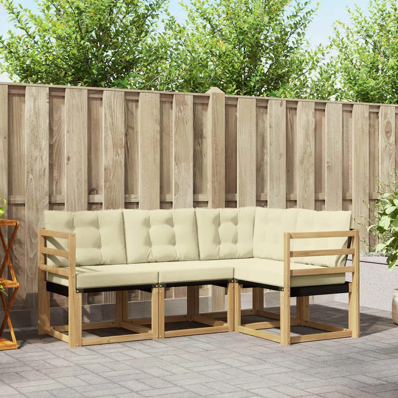 Conjunto de sofás de exterior con cojín 4 pcs Blanco y Crema
