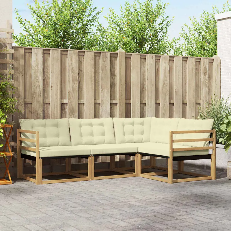 Conjunto de sofás de exterior con cojín 4 pcs Blanco y Crema