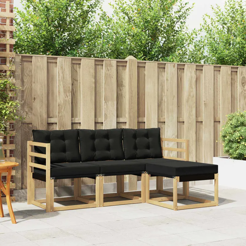 Conjunto de sofás de exterior con cojín 4 pcs Blanco y Negro