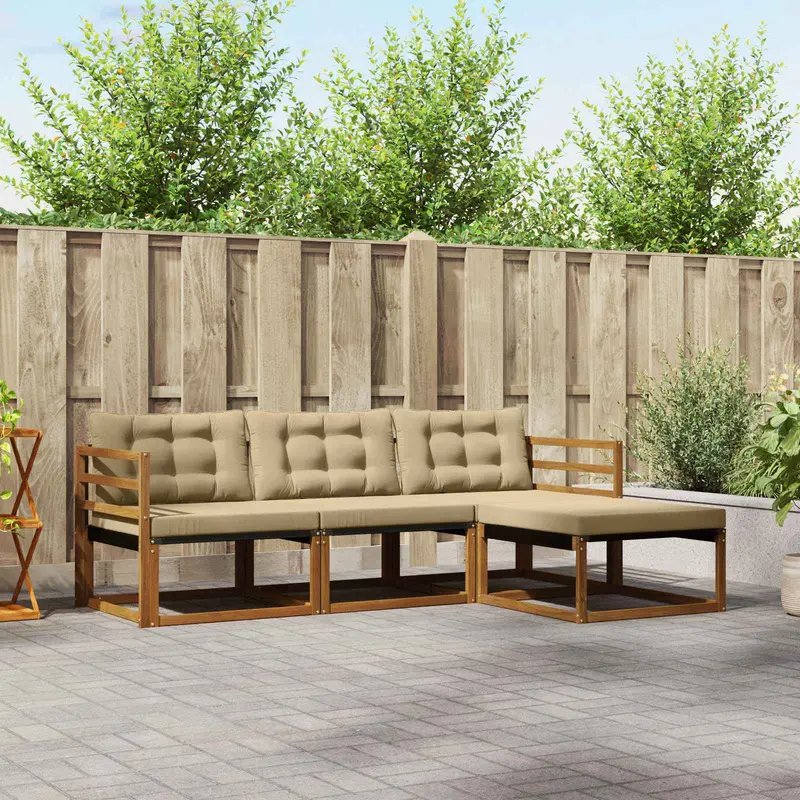 Conjunto de sofás de exterior con cojín 4 pcs Natural y Beige