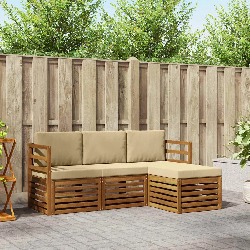 Conjunto de sofás de exterior con cojín 4 pcs Natural y Beige