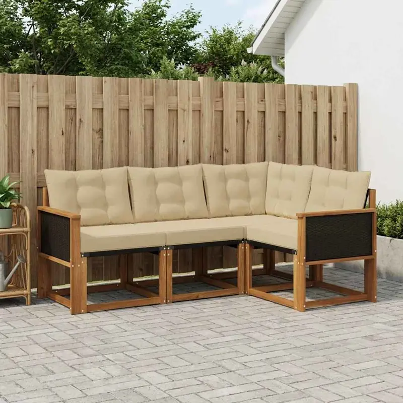 Conjunto de sofás de exterior con cojín 4 pcs Natural y Beige