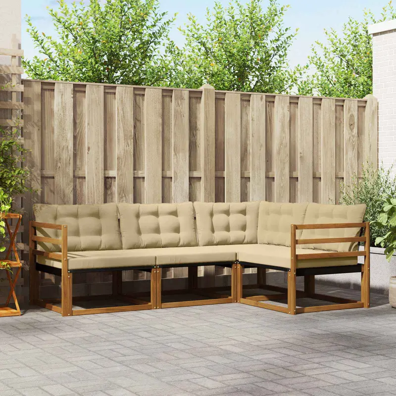 Conjunto de sofás de exterior con cojín 4 pcs Natural y Beige