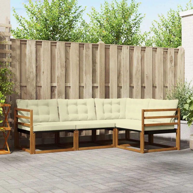 Conjunto de sofás de exterior con cojín 4 pcs Natural y Crema