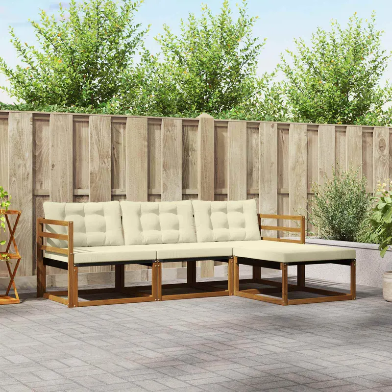 Conjunto de sofás de exterior con cojín 4 pcs Natural y Crema